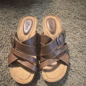 Aetrex Brown Leather Buckle Slide Sandals for Kids